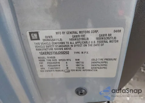 2008 GMC Acadia Slt-1 z USA, uszkodzony, nr VIN 1GKER23738J268292